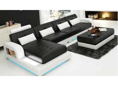 Ādas dīvāns ar USB, dzīvojamā zona, stūra dīvāns, moderne stils, sofa modelis L6008C.