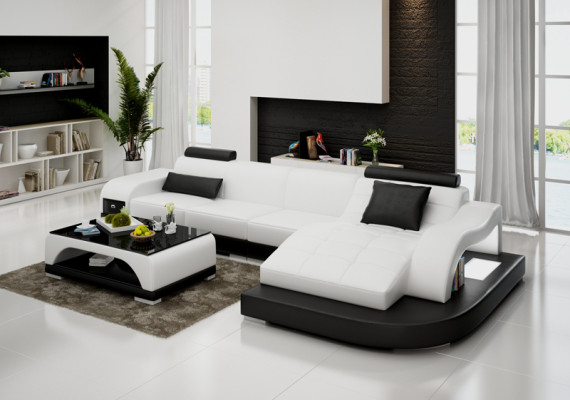 Ādas dīvāns ar USB savienojumu dzīvojamājai telpai, stūra dīvāns, moderns dizains, G8009D sofa.