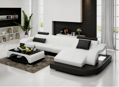 Ādas dīvāns ar USB savienojumu dzīvojamājai telpai, stūra dīvāns, moderns dizains, G8009D sofa.