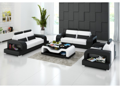 Ādas dīvāns Dīvāns Dzīvojamā zona 3+2+1 Sēdēt + USB Sofas dizains Moderns dīvāns