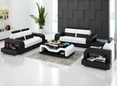 Ādas dīvāns Dīvāns Dzīvojamā zona 3+2+1 Sēdēt + USB Sofas dizains Moderns dīvāns