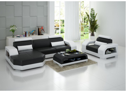 Ādas dīvāns, guļamistaba, stūra dīvāns + 1 krēsla komplekts Moderns dizains G8001E