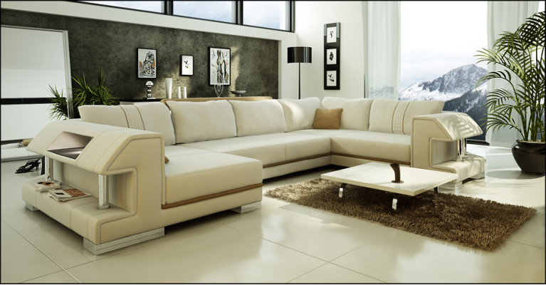 Eksbloks sofa dīvāns mīkstais dizainera ādas XXL formas ādas dīvāns dzīvojamā telpa