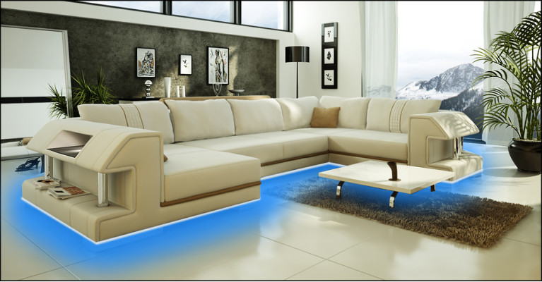Eksbloks sofa dīvāns mīkstais dizainera ādas XXL formas ādas dīvāns dzīvojamā telpa