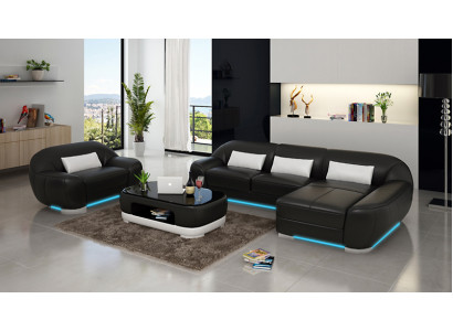 Ādas dīvāns, tumeļu stūra dīvāns + krēsls, stūra komplekts dizaina.