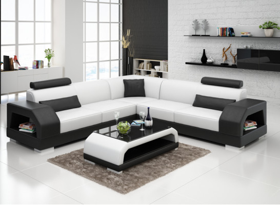 XXL Stūra dīvāns + USB, Ādas dzīvojamās telpas komplekts Moderns dizains Sofa L-formas G8001B.
