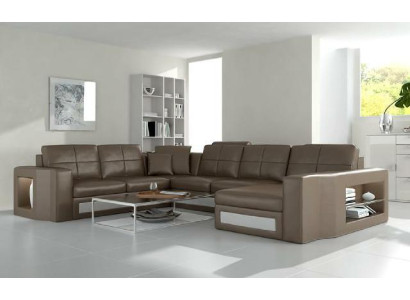 Dizaina dzīvojamā istaba, ādas dīvāns, stūra dīvāns, polster Sofa, stūris, USB + LED.