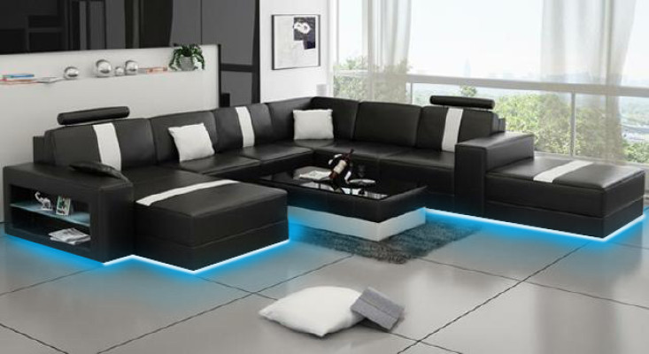 Stūra dīvāns Ar USB Polster Designer dīvāns Dīvāns Modern Style U formā Mākslīgā āda Stūra komplekts