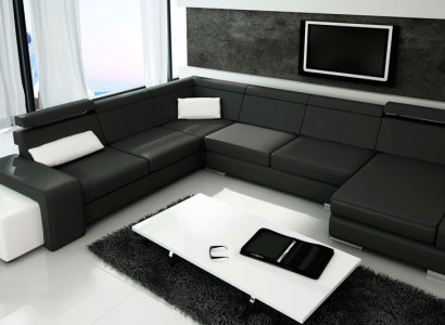 U formas dīvāns ar USB dīvāns, apvalks ar ādu, stūra dīvānakts XXL jauns