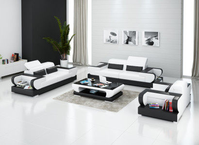 Ādas dīvāns ar 3+2+1 sēdvietām dizains Moderns galdiņš G8002D