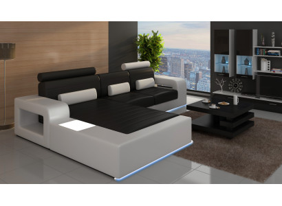 Ādas stūra dīvāns ar USB savienojumu, ādas dīvāns pasūtījumā, stūra dīvāns komplektā.