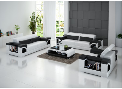 Ādas dīvāns Dīvāns Sofa komplekts 3+2+1-vietājā ģaržā moderns dizains dīvāns ar USB.