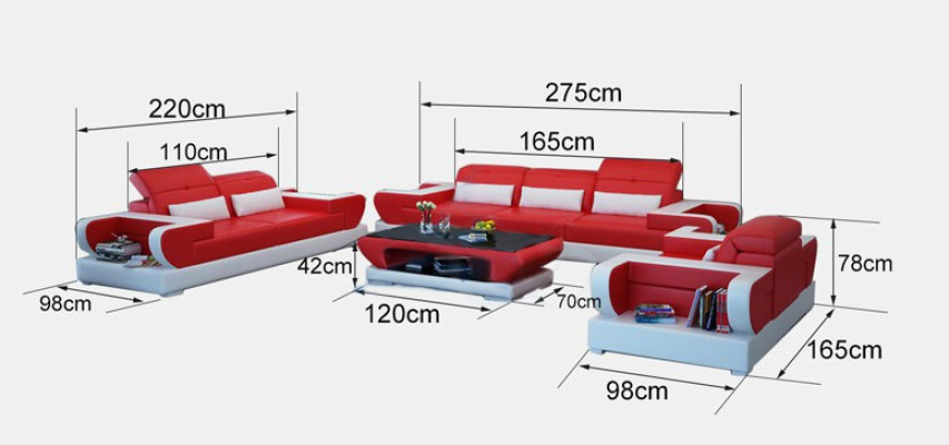 Sofas komplekts Dīvāns Polster Āda Sēdeklis komplekts 3+2+1 Moderns dīvāns Detmold