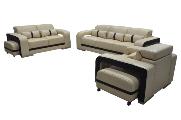 Sofa ar USB, ādas dīvāns ar polsteri komplektā 3+2+1 vieta, jauns dizains.