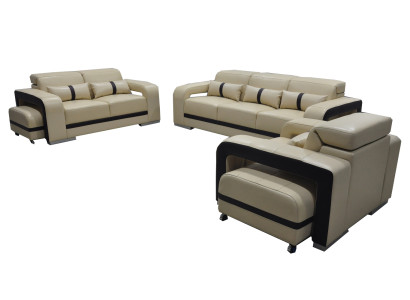 Sofa ar USB, ādas dīvāns ar polsteri komplektā 3+2+1 vieta, jauns dizains.