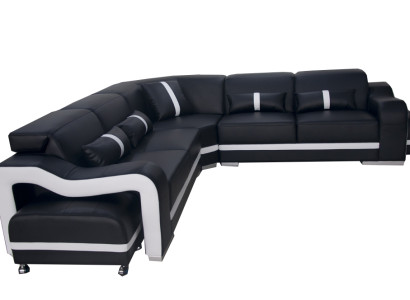 Ādas dīvāns Istabas garnitūra Moderns dizains Stūra dīvāns L formā + USB Jauns
