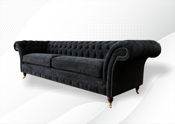 Lielā sofa 4 sēdvietu dīvāns Chesterfield polsterētā galdiņa komplekts ādas un tekstila melnā krāsā