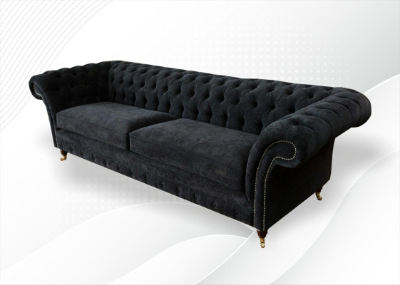Lielā sofa 4 sēdvietu dīvāns Chesterfield polsterētā galdiņa komplekts ādas un tekstila melnā krāsā