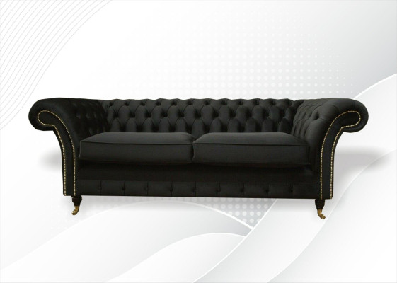 Chesterfield Dīvāns Polster Sofa Klasiskais Tekstils Melns Dīvāns 3-vietīgs