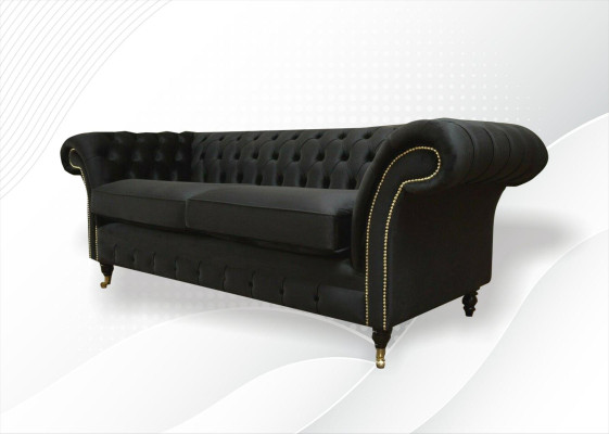 Chesterfield Dīvāns Polster Sofa Klasiskais Tekstils Melns Dīvāns 3-vietīgs