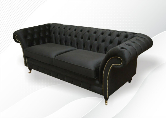 Chesterfield Dīvāns Polster Sofa Klasiskais Tekstils Melns Dīvāns 3-vietīgs