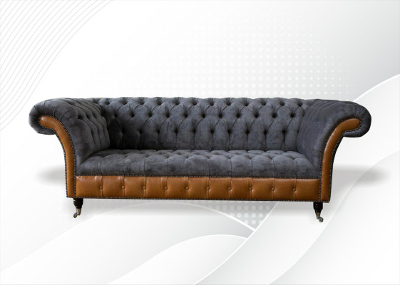 Chesterfield dīvāns dīvāns pārklājums 3-sēdvietas pelēks tekstils audums Pelēkie dīvāni