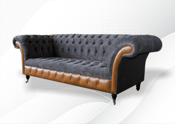 Chesterfield dīvāns dīvāns pārklājums 3-sēdvietas pelēks tekstils audums Pelēkie dīvāni