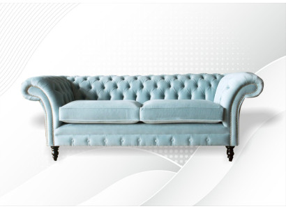 Chesterfield dīvāns ar auduma apdari un ādas dīvāns 3 sēdvietu klasiskā dīvāna modelī.