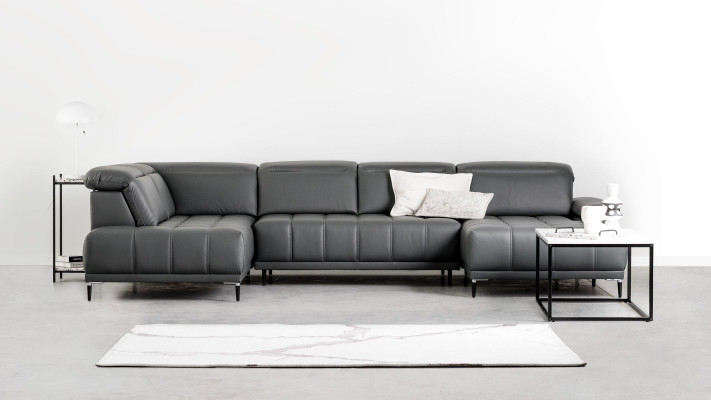 Polstera sofa ar gultas funkciju, moderns dizains, U-formas stūra dīvāns, dzīvojamās telpas jaunums.