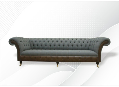 Chesterfield 4 vietu pelēks audums Dzīvojamā istaba dizains Polster Sofa Lielais tekstilizstrādājumu mēbeles
