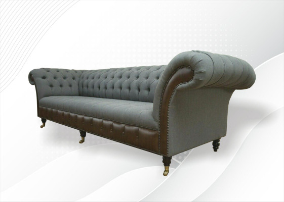 Chesterfield 4 vietu pelēks audums Dzīvojamā istaba dizains Polster Sofa Lielais tekstilizstrādājumu mēbeles