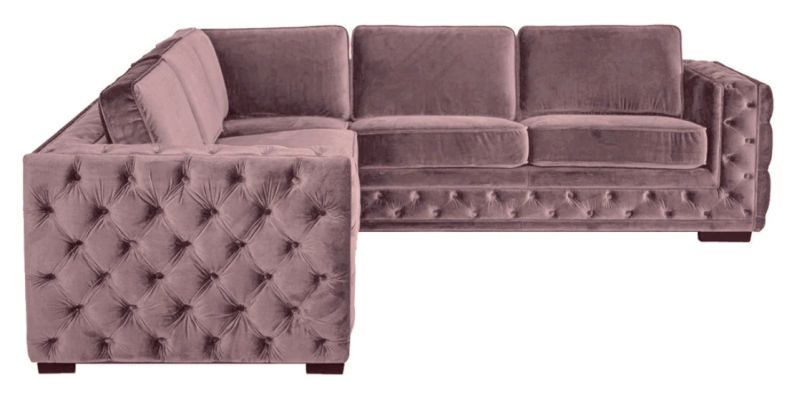 Dīvāns "Ecksofa Rosa Samt" dzīvojamās istabas stūra dīvāngarnitūra auduma putekļrozā mēbeles dizains