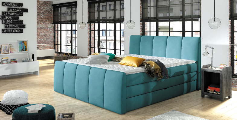 Boxspring gultas gultas Zilas 180x200 gulētavas Teksitilu viesnīcas gultas polsterveida dizains