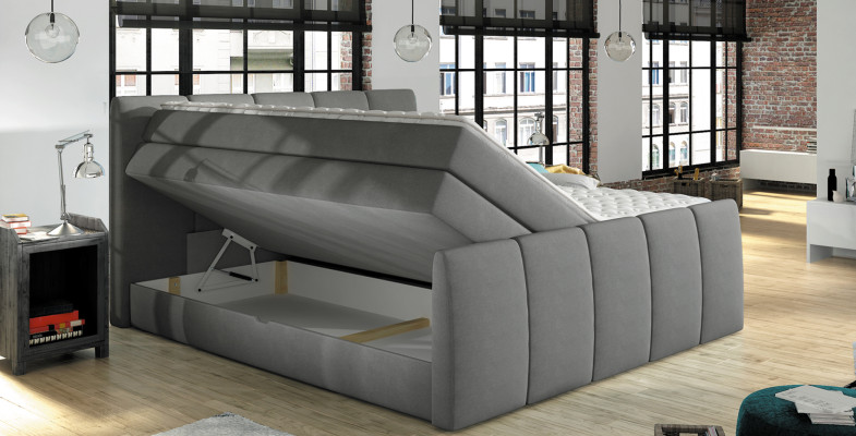 Boxspring gultas gultas Zilas 180x200 gulētavas Teksitilu viesnīcas gultas polsterveida dizains