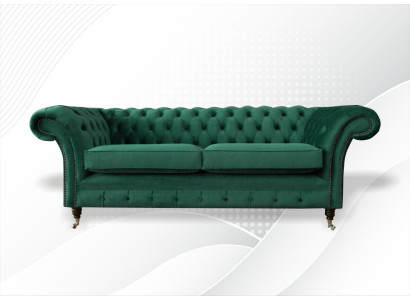 Chesterfield 3-vietīgs Dārzs Zaļš Moderns Dizains Dīvāns Sofa Oriģināls Tekstils