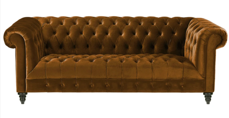 Trīsvietīgs dīvāns Chesterfield brūna auduma dīvāns jauns oriģināls dizains mēbeles polsteri