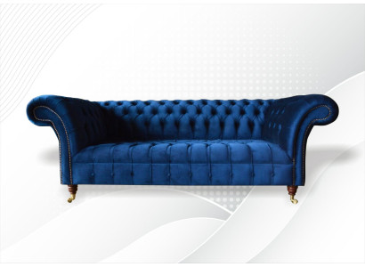 Chesterfield 3 personas Zilais dizaina dīvāns Dīvāni Velvets Audums Teksitil Luxus
