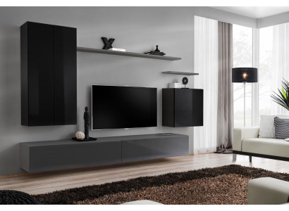 Dzīvojamā siena, mēbeles dzīvojamā istabā - skapīši, regāli, TV skapis, plaukti, sienas skapis.
