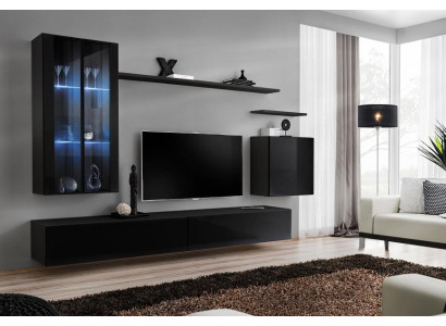 Dzīvojamā istaba mēbeles Sienas skapis Kredencē Melns Luksusa koka mēbeles