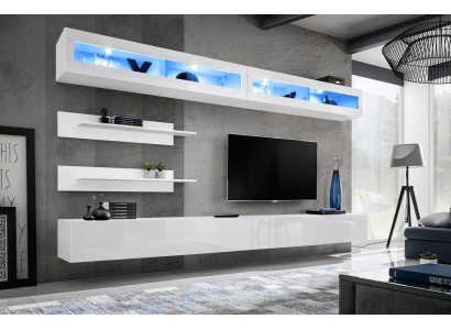 Mūsdienīga dzīvojamā istaba komplekts 6 gab. 2x TV statīvs dizaina sienas skapis Jaunas koka mēbeles