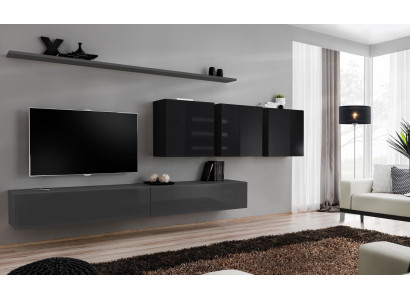 Dzīvojamā siena Pelēka Komplekts 7 gab. Dizainera koka mēbeles Galdiņš Sienu skapis Sienu plaukts