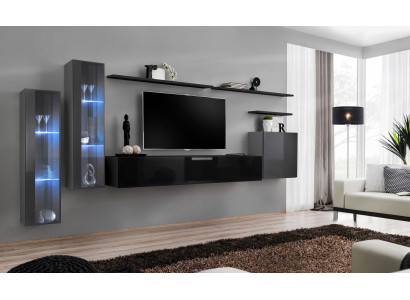 Dizainera melnā dzīvojamā istabas siena skapīša TV stends luksusa komplekts