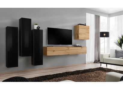 Melna viesistaba Komplektā esošās mēbeles Sideboard RTV skapis Sienas komplekts Luksusa mēbeles