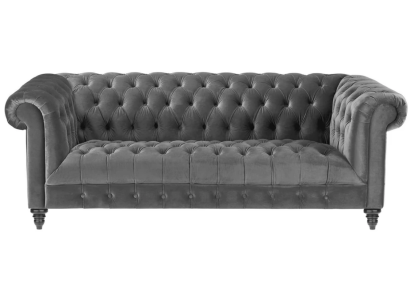 Pelēka trīsvietīga auduma Chesterfield dizaina gultas un mīkstās dīvāncas jaunas radošas.