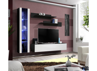 Dizainera dzīvojamās sienas komplekts 4 gab. Melna dzīvojamā istabas mēbeles sienas skapītis iekārtojums