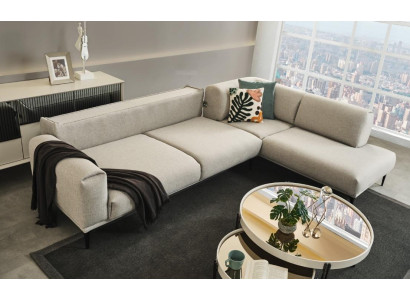 Baltā stūrainā ādas dīvāns ar L-formu dizainera dīvāns mēbelēm jaunas viesistabas mēbeles.