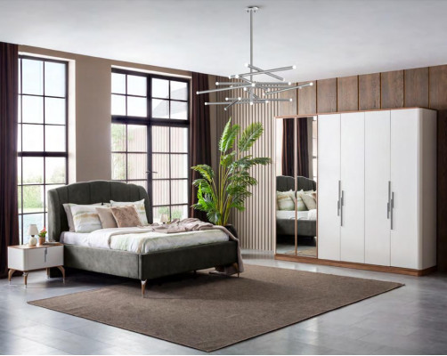 Gulta Pelēka Divguļama Gultas Moderns Gultas pamats Luksusa dizains Gultas rāmis Koks Jauns