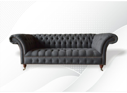 Chesterfield 3 sēdvietas tumši pelēka tekstila moderns dizains dīvāns, mēbeles dizainers