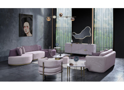 Sofas komplekts Lieliska dzīvojamo platību rozā auduma mūsdienīga iekārta 7. gab.