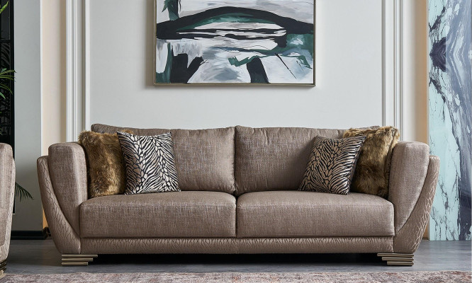 Audumainas sofa, 3-vietīgā dīvāngarnitūra ar brūnu apdari, komplektā 3 gabalos - moderns.